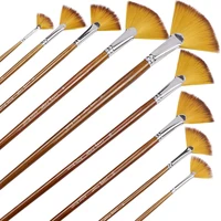 Artist Fan Paint Brushes Set 9pcs - Soft Anti-Shedding Nylon Hair Wood Long Handle Paint Brush Set for Acrylic Watercolor Oil 1