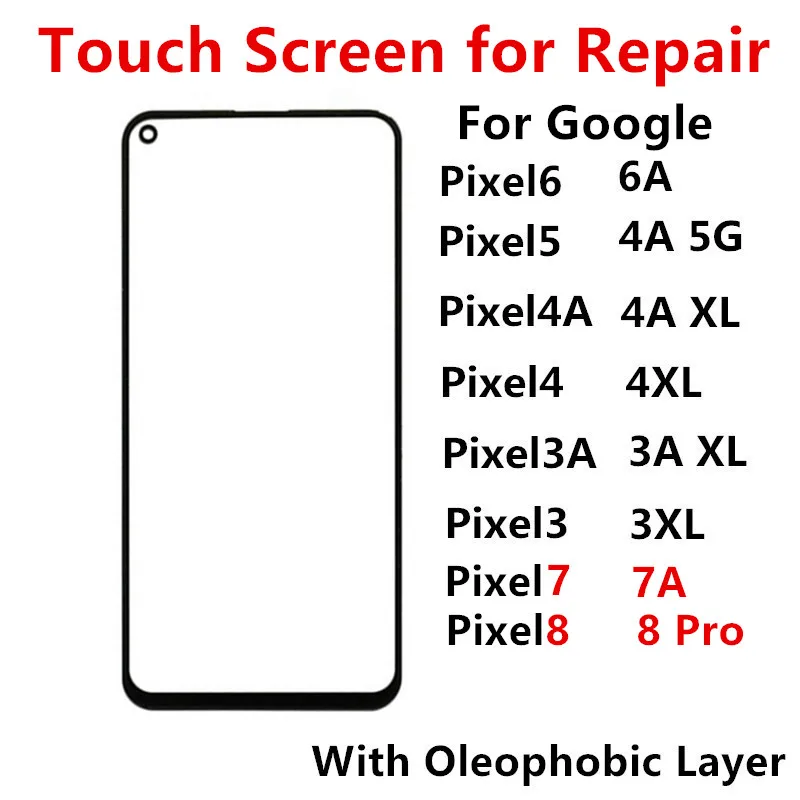 Outer Screen For Google Pixel 8 Pro 7 6 6A 5 4A 5G 4 XL 3A 3 Front Touch Panel LCD Display Out Glass Cover Repair Replace Parts
