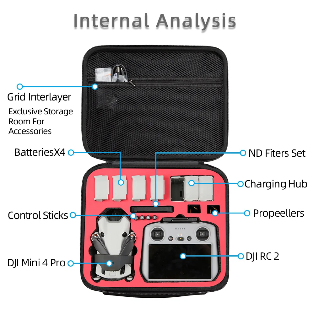 Drone Storage Case Carrying Bag for DJI Mini 4 Pro Storage Handle Cover RC-2/N2 Remote Controller All-In-One Hard Box Camera Accessories