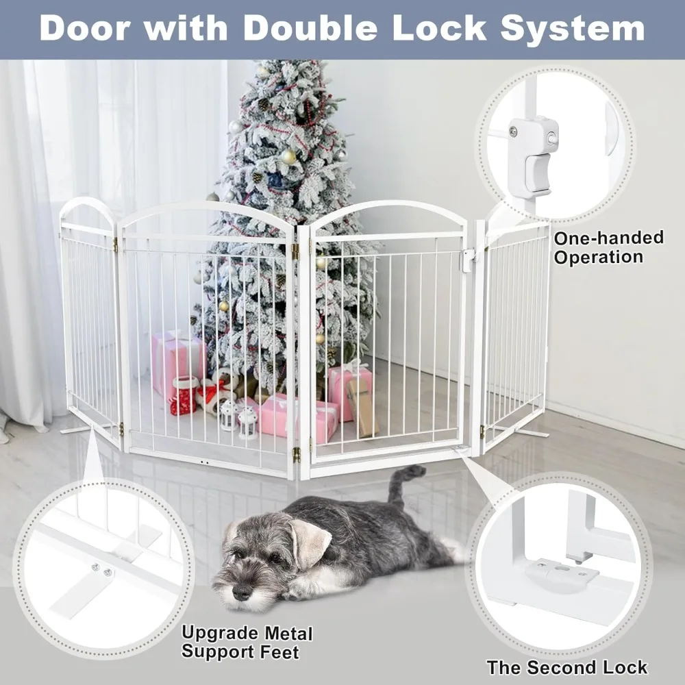 Extra Wide 96'' Tall 36'' Freestanding Dog Gate with Door, Suitable for Outdoor and Indoor Spaces, Large Openings