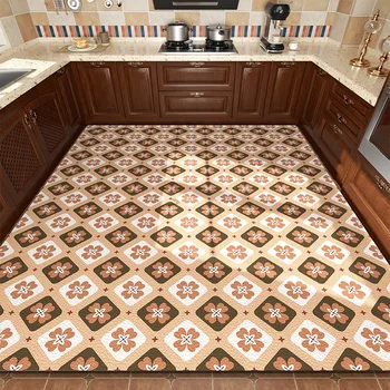 Tappetino da cucina Tappetino in pelle PVC Tappetini antiscivolo impermeabili Tappeto morbido resistente all'usura Tappeto floreale scozzese per la casa 1