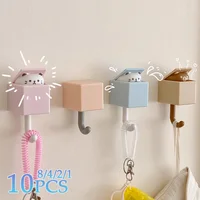 1-10PCS Cute Wall Hooks Key Holder Door Hanging Plastic Self Adhesive Wall Hanger Cartoon Cat Shape Hook For Kids Room Home Deco 1