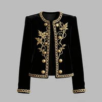 Modigirl femme automne hiver or brodé vestes 2025 nouveau velours à manches longues col rond bouton vacances de noël dames manteau 5