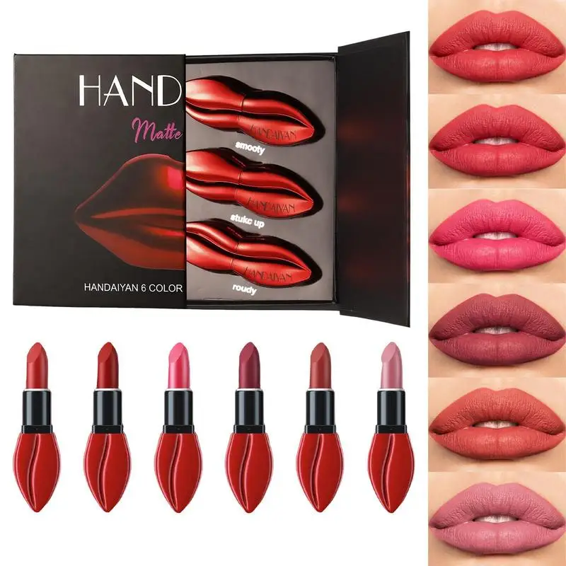 

6 Colors Lipsticks Set Long Lasting And Waterproof Matte Lipsticks Kit Velvet And Non Stick Cup Lip Beauty Makeup For Women