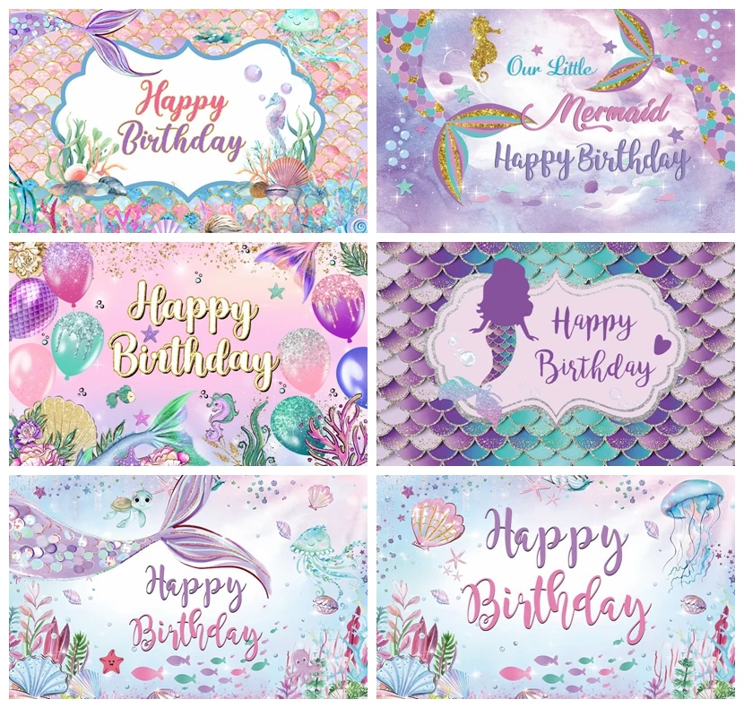 

Little Mermaid Theme Party Backdrop Photography Baby Shower Decor Background Photocall Girl Birthday Backdrops Decor Banner