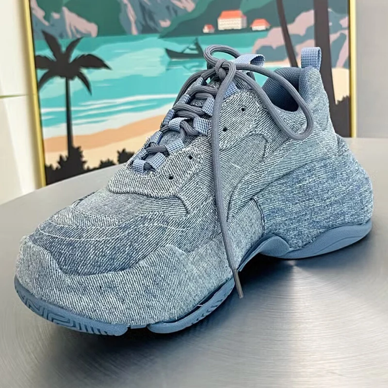 

Flat Shoes Women Spring Autumn New Denim Cloth Upper Ladle Bottom Design Thick Bottom Leisure Shoes Fashion Personality Loafers