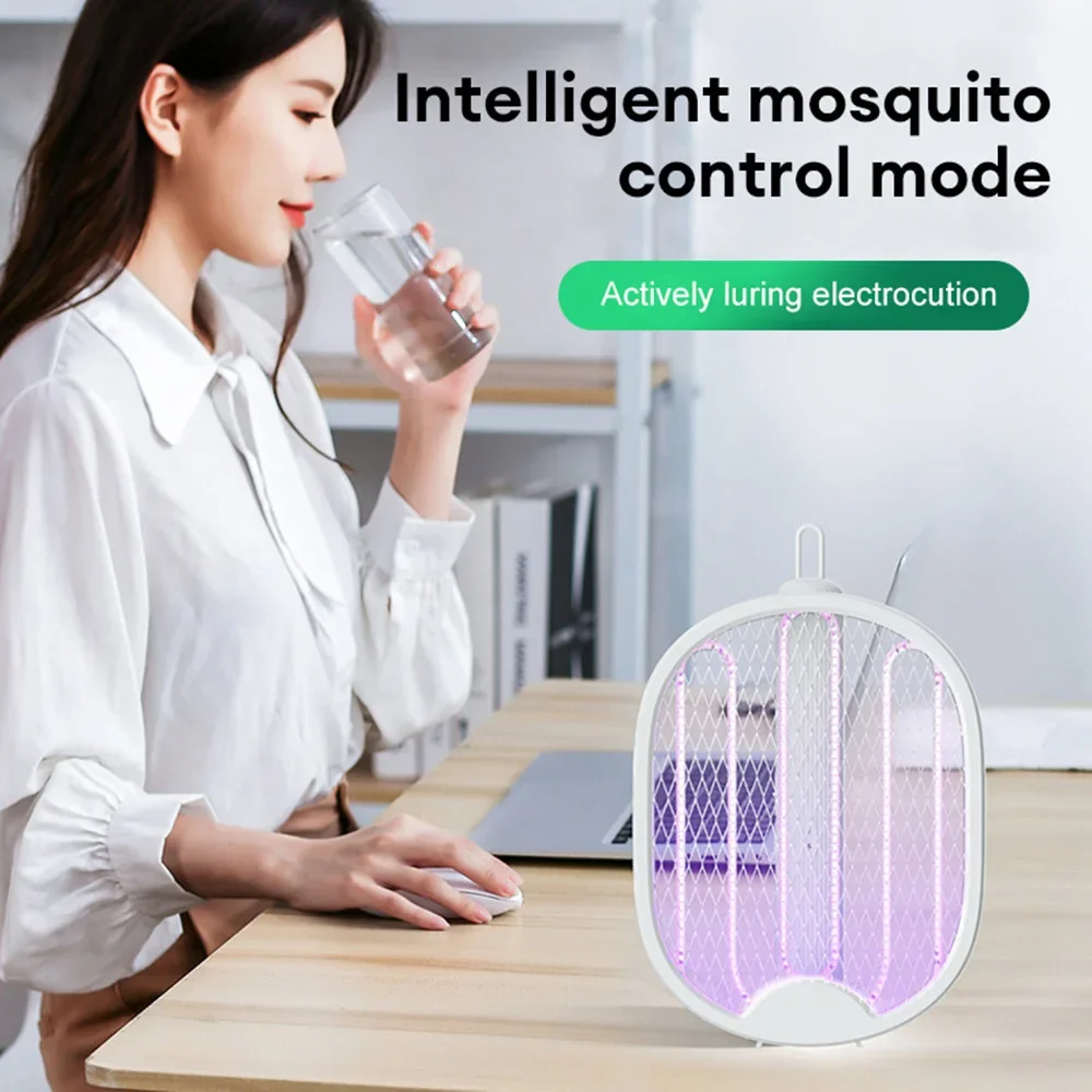 Description Picture 6 of item4 In 1 Charging Racket Kill Fly Bug Safety Battery Powered Lamp ABS Foldable Electric Mosquito Swatter With UV Light Bug Zapper