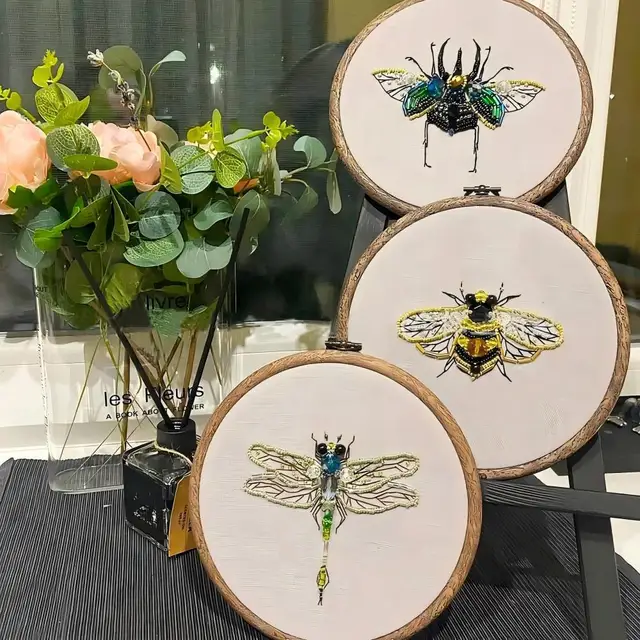 Kit de Broderie de Perles d'Insectes, Bricolage Artisanal, Dessin Animé, Point de Croix, Série d'Insectes, Ensemble de Motifs Gravés 2