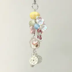 Lucky Cat Colorful Bead Handmade Phone Charm Key Chain Strap (1pc)