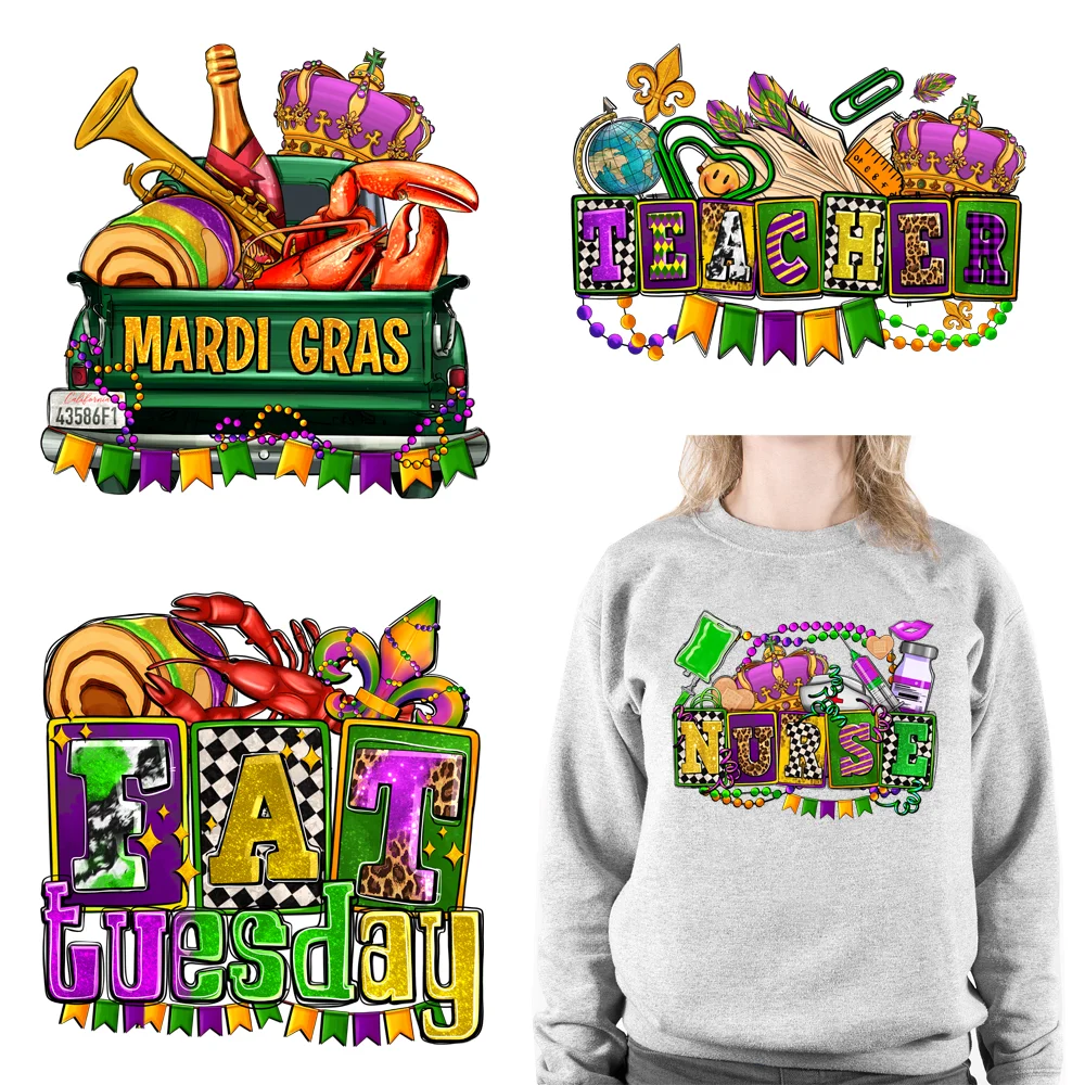 Cool Mardi Gras Printing Patches Iron On Beads & Bling DTF Festival Heat  Transfers Stickers Ready To Press For Shirts