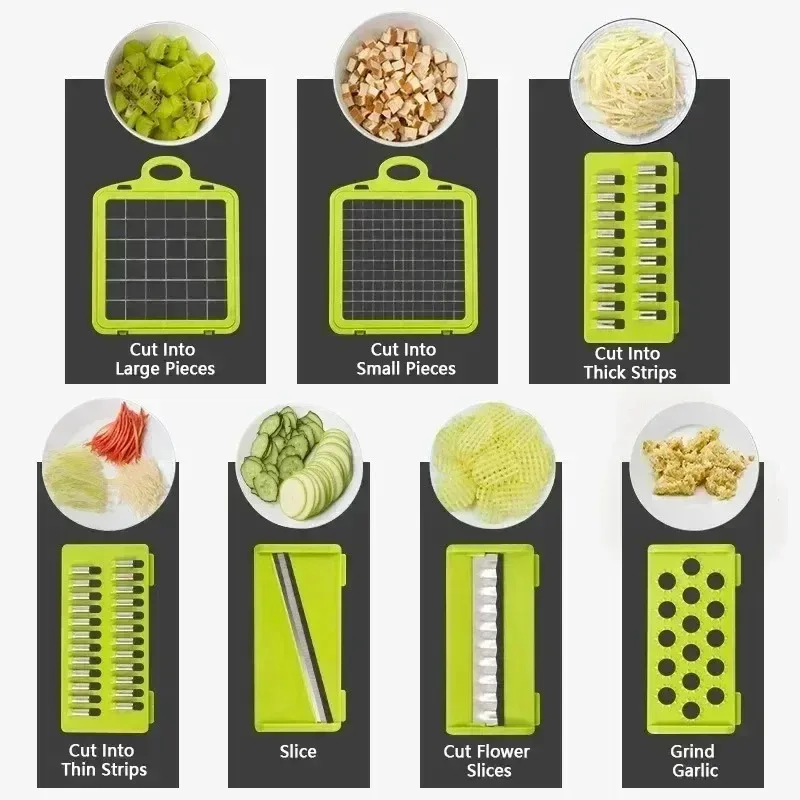 6-in-1 Multifunctional Vegetable Chopper - 3 Blades for Dicing/Slicing/Grating, Includes Egg Separator & Potato Shredder,