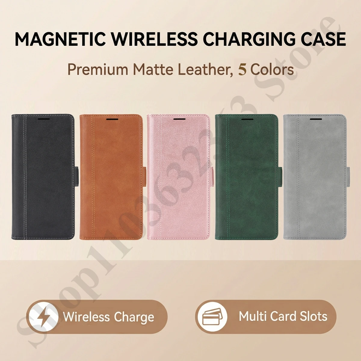 Leather Wallet Phone Case with Wireless Charging and Magnetic Closure