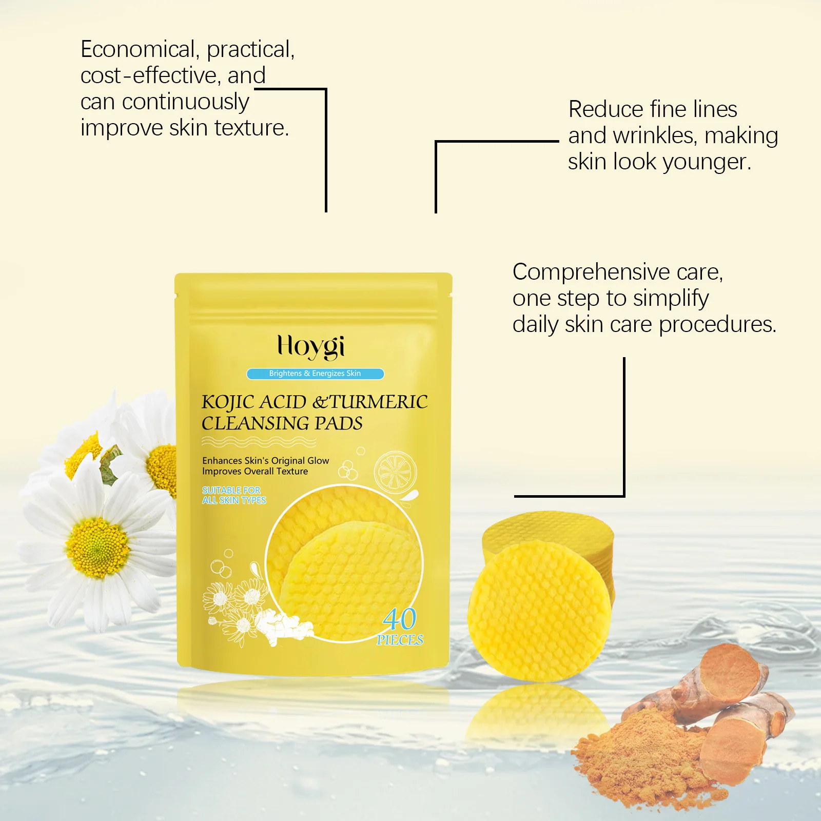 Turmeric Cleansing Pads Oil Control Exfoliating Daily Cleaning Fade Dark Spot Shrink Pores Smooth Moisturizing Facial Cleanser 2