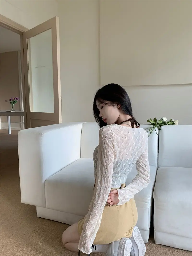 Summer Thin Sun-proof Cardigans Women Crochet Midriff-baring Tops Short Leisure All-match Y2k Korean Style Daily Slim Fashion