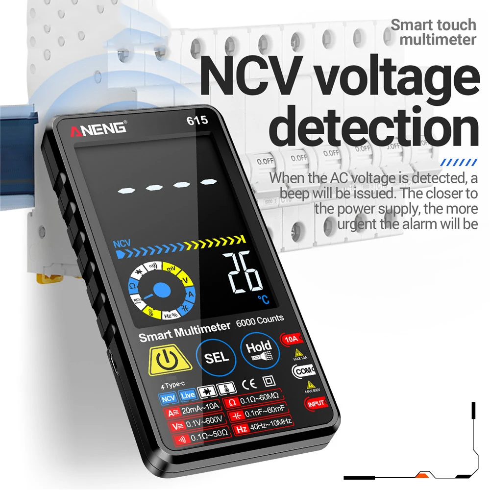 615 Multimeter Digital Smart Touch Screen 6000 Count AC/DC Current Voltage NCV Diode Lithium Battery Charging Tester Tools