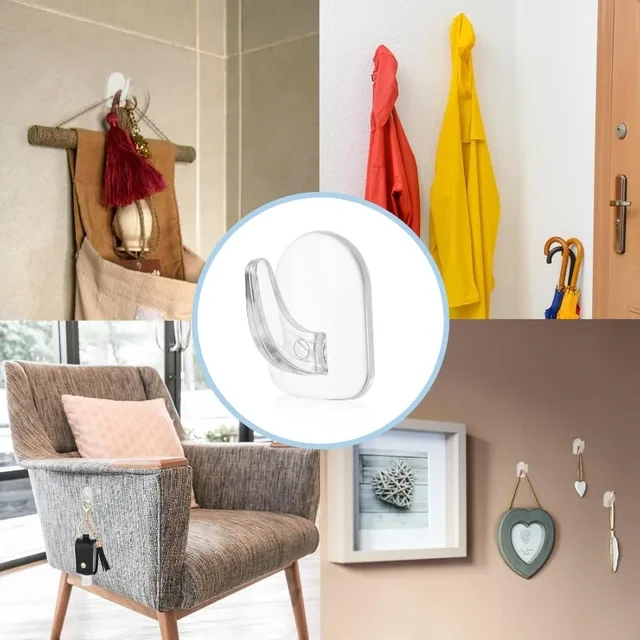 Mini crochets muraux transparents auto-adhésifs, 50/10 pièces, crochet de décoration murale, organisateur de rangement pour la maison, la cuisine et la salle de bains 6