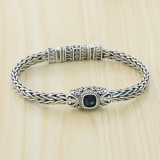 

S925 Sterling Silver Bracelet Fashion trendsetter Retro Thai Silver Dragon Bone Peace Pattern Woven Simple Single Cool Fashion J