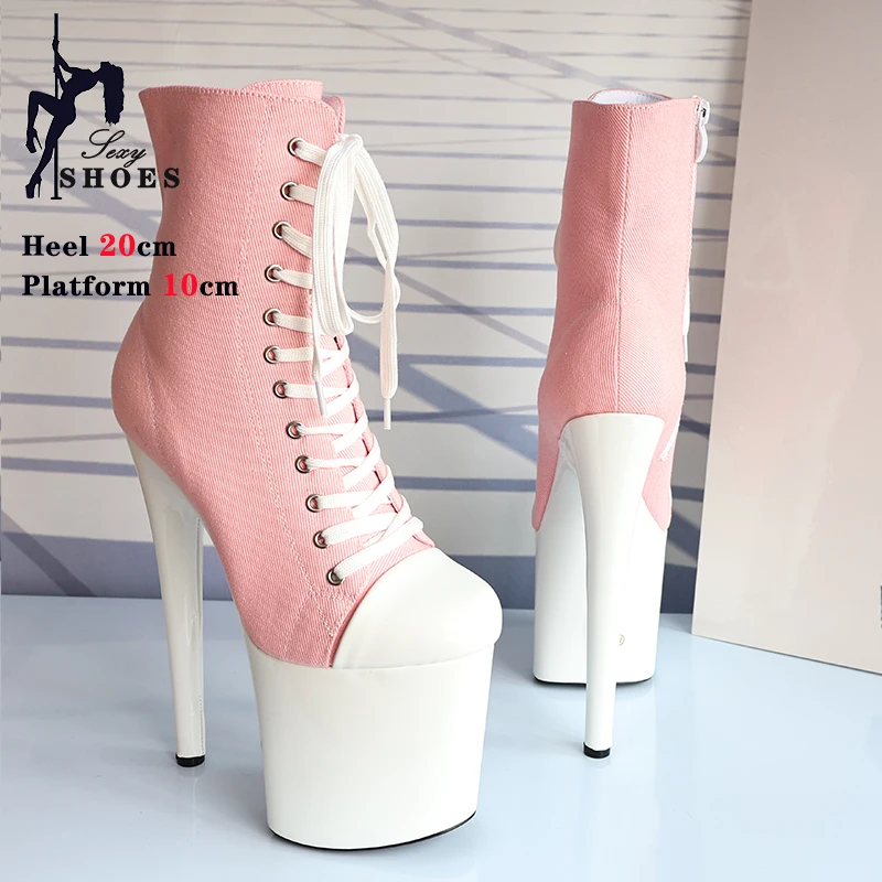 

2024 Canvas Super High Pole Dance Boots Women Shoes 20CM High Heel Platform Denim Sexy Stripper Catwalk Model Nightclub Boots