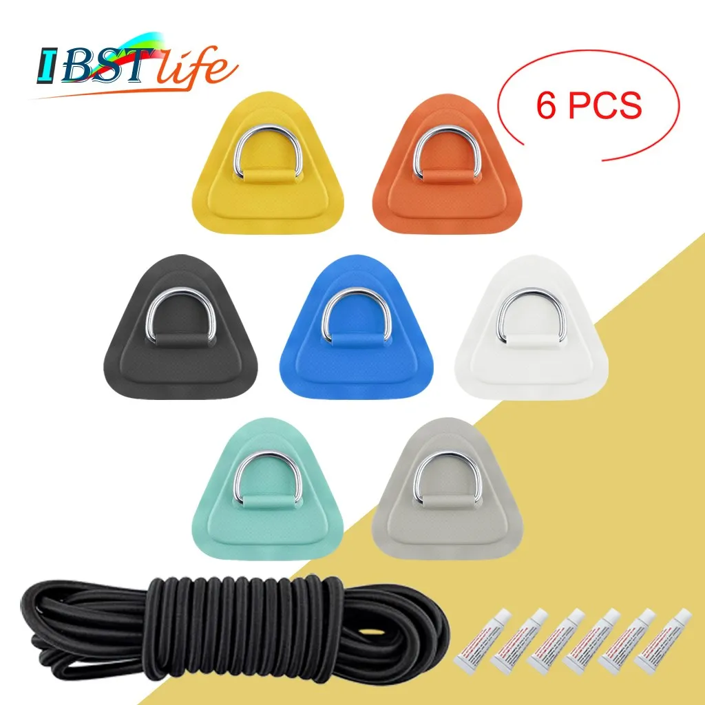 

6PCS D Ring Pad PVC Patch Boat Deck Rigging 5m Black Elastic Bungee Rope Kit For Stand Up Paddle Board SUP Deck Accessories