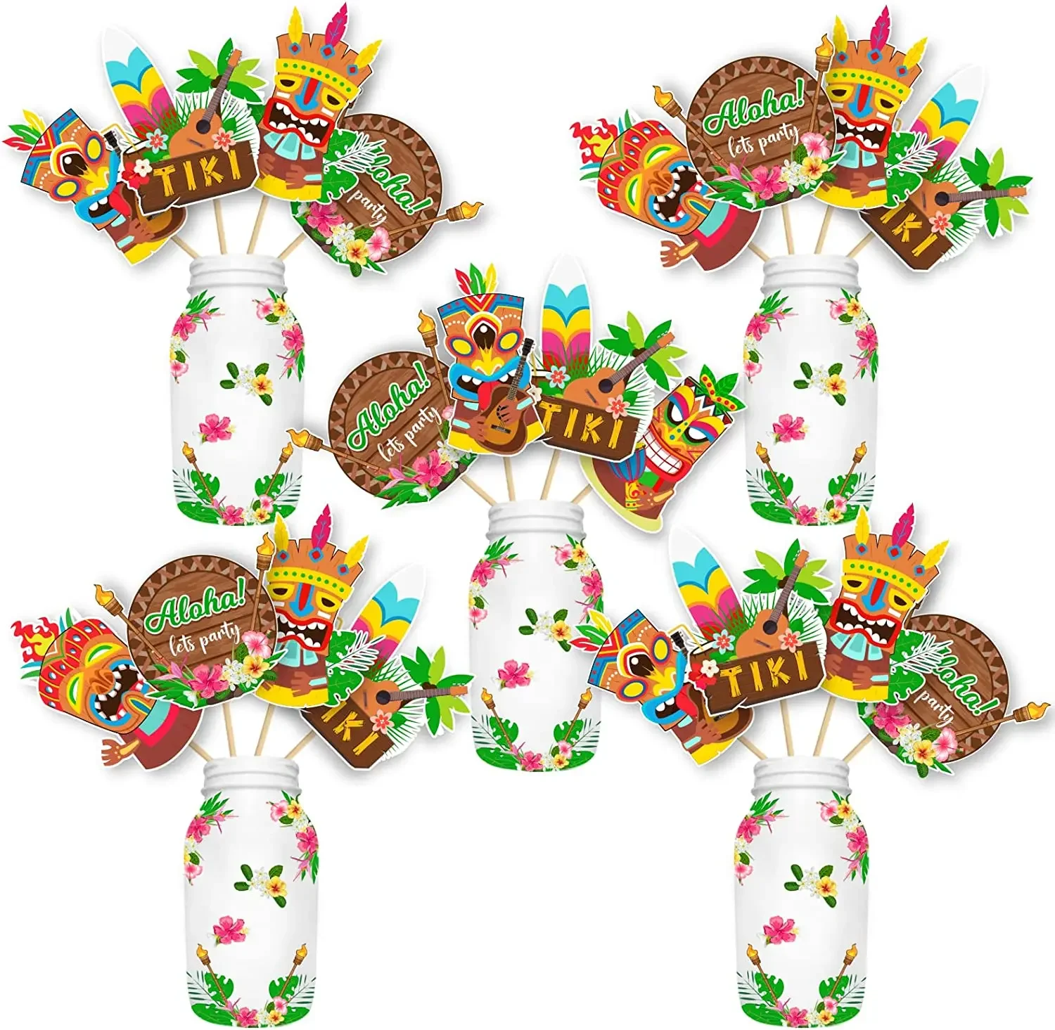 

Tiki Luau вечерние настольные топы, летние тропические центральные палочки, украшения Tiki вечерние, реквизит для фотобудки, 24 шт.