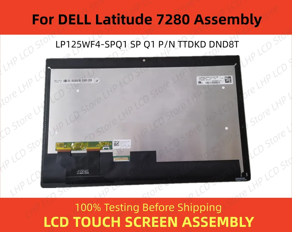 Original For DELL Latitude 7280 FHD Laptop LCD Display Touch