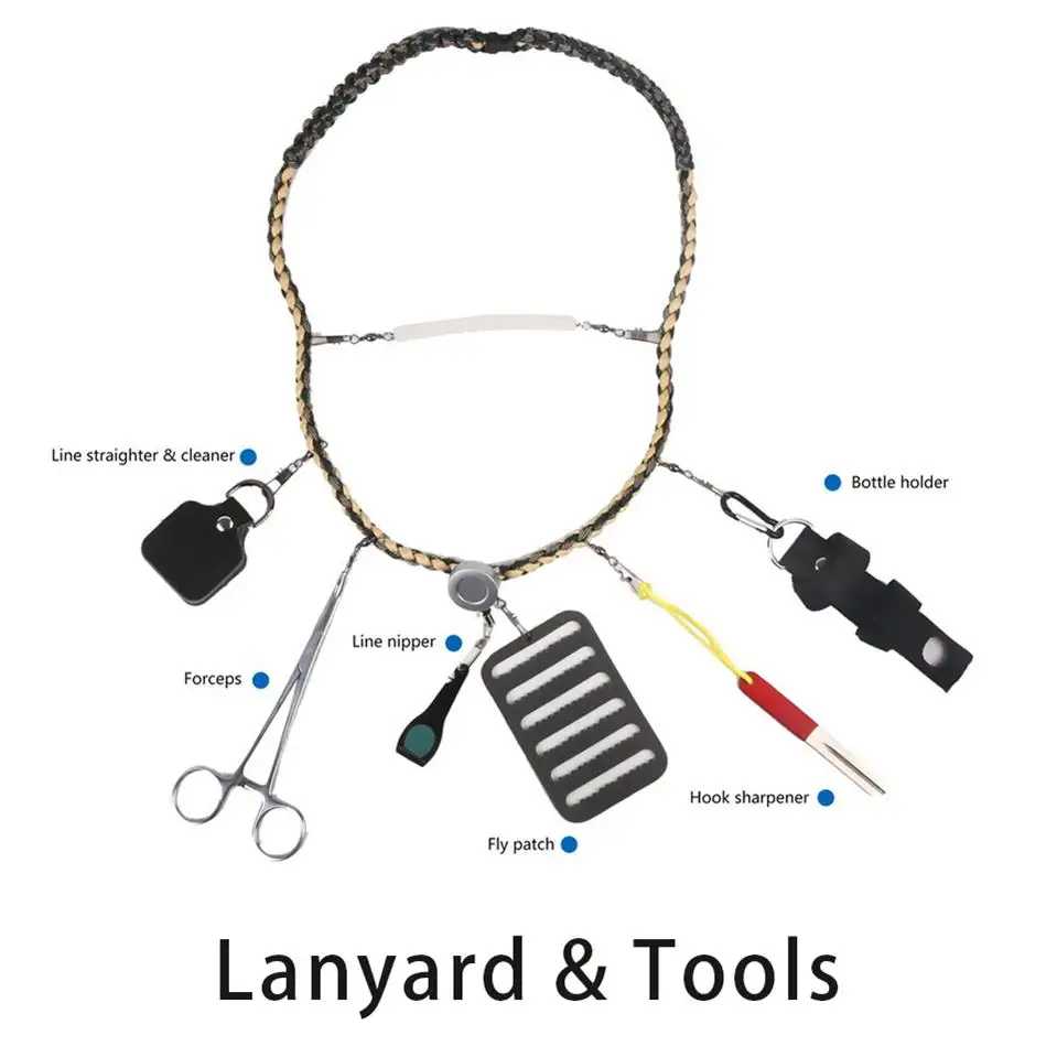  SF Fly Fishing Lanyard Neck Loaded Necklace Adjustable Include  Tippet, Plier, Zinger Retractor, Nippers, Hook Sharpener, Fly Patch &  Floatant Bottle Holder : Sports & Outdoors