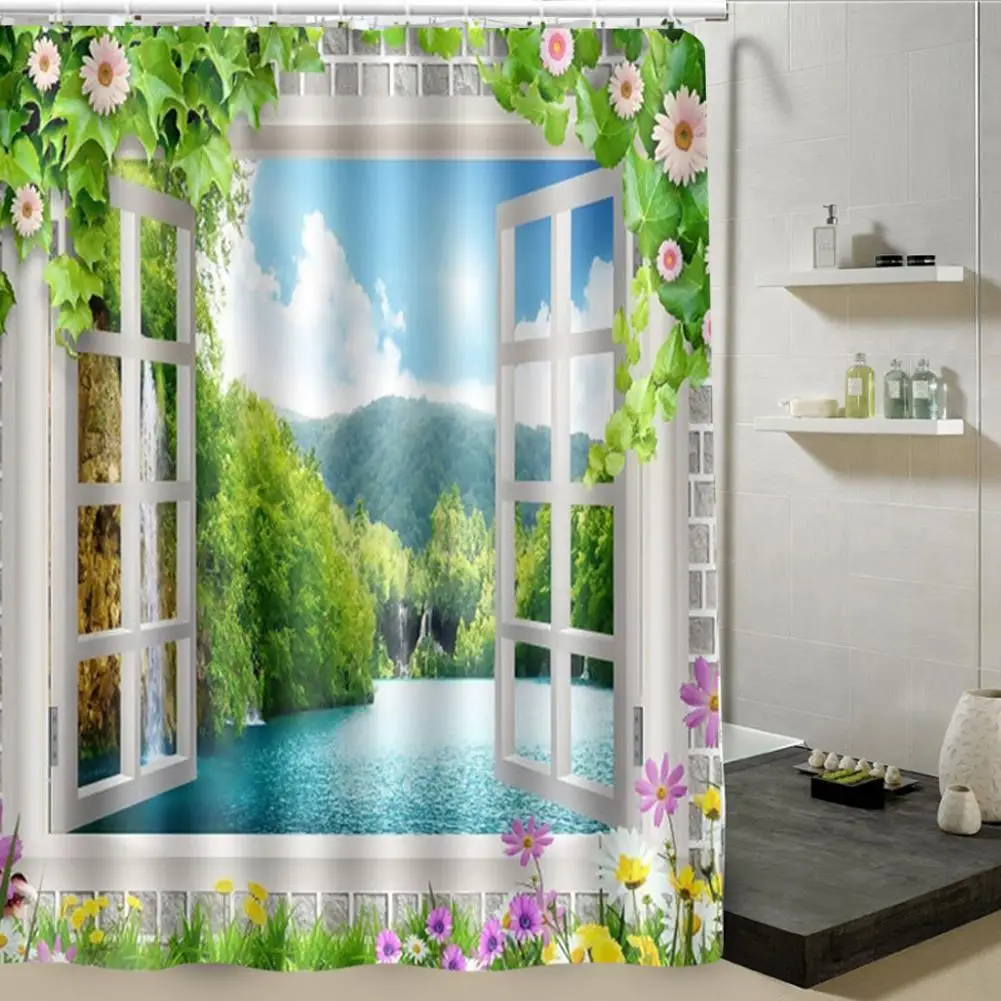 180x180cm Waterproof Shower Curtain with Stunning Print-Polyester Bathroom Decor Accessory