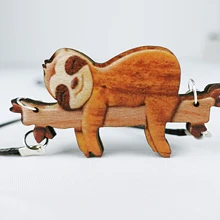 Wood   Sloth Pendant Necklace Funny Unique Novelty Cute Animal Pendant Wooden tag pendant