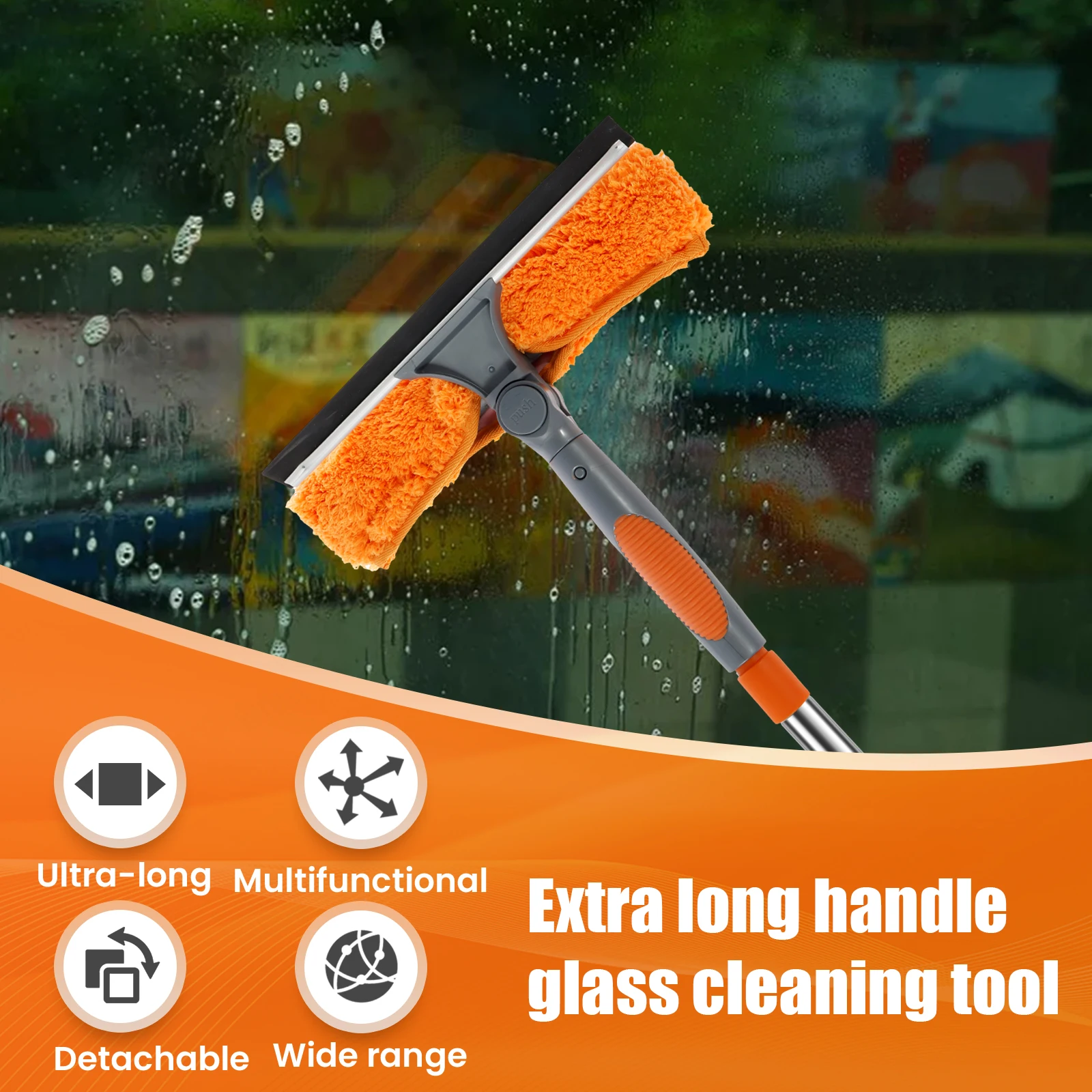 Extended Window Cleaning Kit 100-420CM 2 in 1 Double Sided Glass Squeegee Cleaner Duster Mop 180&deg; Swivel Window Cleaning Tools