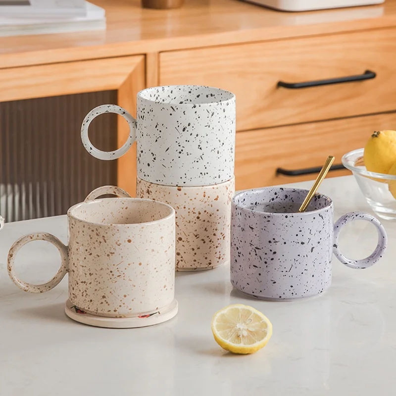 

Креативная керамическая чашка, кружка с чернилами, чашки для молока, завтрака, кофе, с круглой ручкой