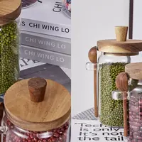 Glass Sealed Jar Five Grains Coffee and Tea Storage Can with Wooden Spoon Seasoning Bottle Kitchen Moisture-proof Storage Tank 2