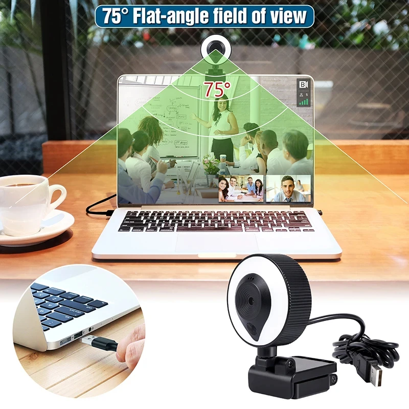 Portable Full HD 1080P 2K 4K Webcam PC Laptop Auto Focus Webcam Live Streaming Flexible with Microphone Live Broadcast with Light