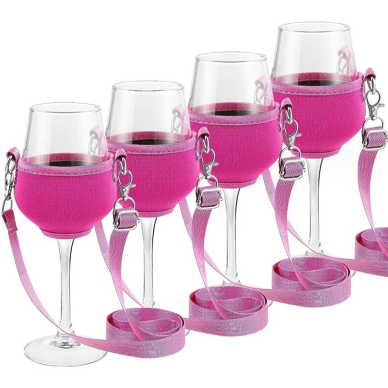 4PCS Portable Wine Glass Holder Strap Wine Sling Yoke Glass Holder Support Neck Strap For Birthday Cocktail Tools