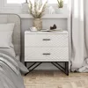Bedside Table.Set of 2Modern 2-Drawer Nightstand, Contemporary Line Accent End Side Table with Black Metal Base,Distressed White 2