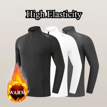 Men's Fleece T-Shirts Hiking Outdoor Sports Long Sleeve T-shirt Leisure Speed Dry Running Fitness Sports Clothing Yoga Tops