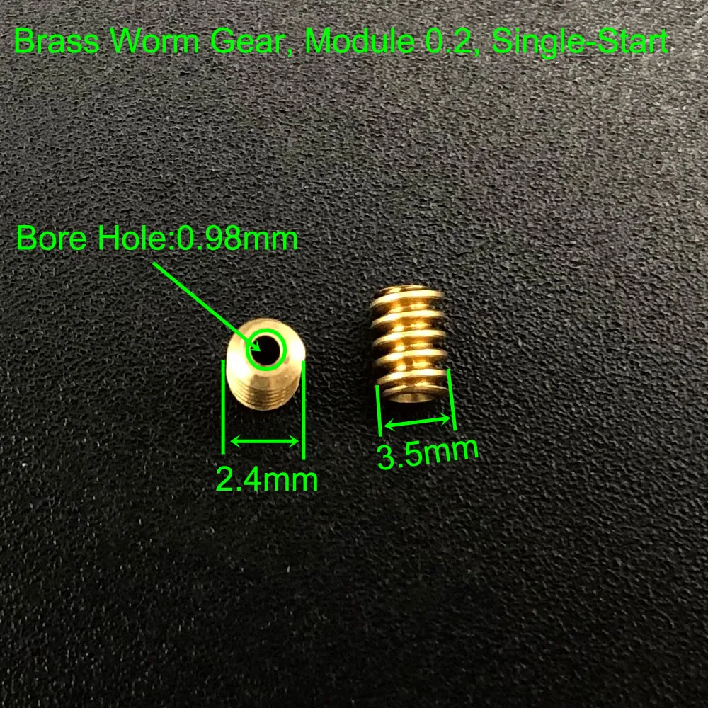 5개/세트 0.2M 모듈러스 황동 싱글 헤드 웜 기어 보어 0.98MM (1MM 샤프트에 적합) 2.4MM 외경 3.5MM 길이 0.2MW3.50.98A