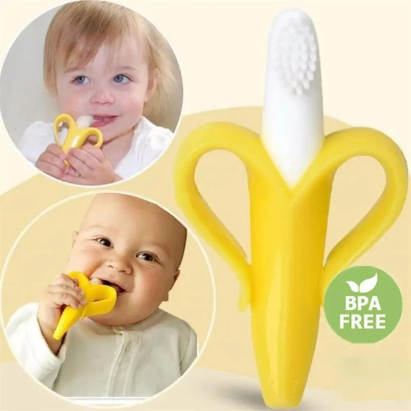 Baby Silicone Training Toothbrush BPA Free Banana Shape Safe Toddle Teether Chewing baby toothbrush