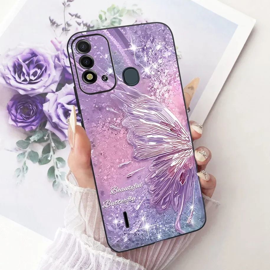Elegant Flower & Butterfly Soft Black Silicone Phone Case