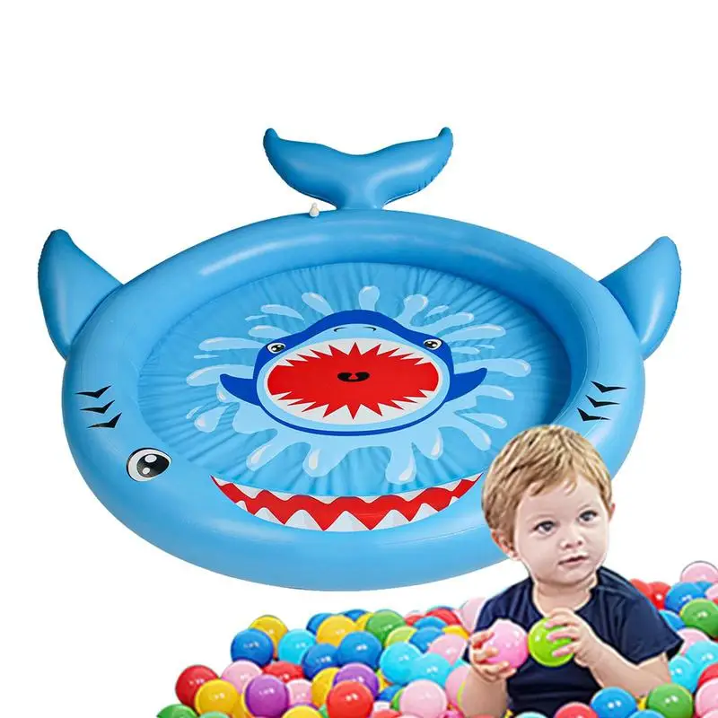 

Sprinkler Pad Inflatable Wading Bath Pools Water Play Mat Outdoor Fun Shark Shape Adjustable Pressure For Yard Toddler & Pets