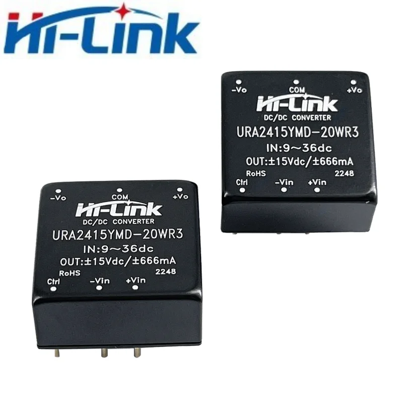 하이링크 URA24xxYMD-20WR3 20W 절연형 DC-DC 모듈 9-36V 광범위 입력 ±5V ±12V ±15V 이중 출력 1500V 절연 산업용 전원