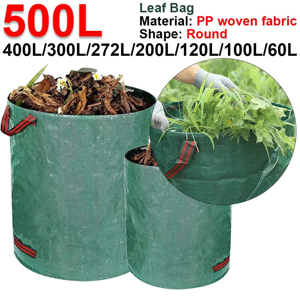 60L-500L Reusable Garden Bag Large Capacity Leaf Sack Light Trash Can Foldable Garden Garbage Waste Container Storage Bag