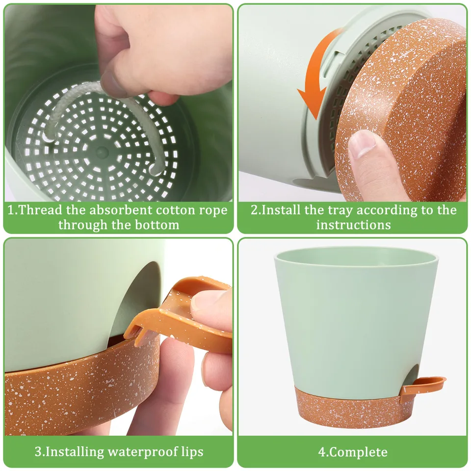 Vasi Autoirriganti Outigu - Set 5 Pezzi Con Piattino Per Piante Da Interno