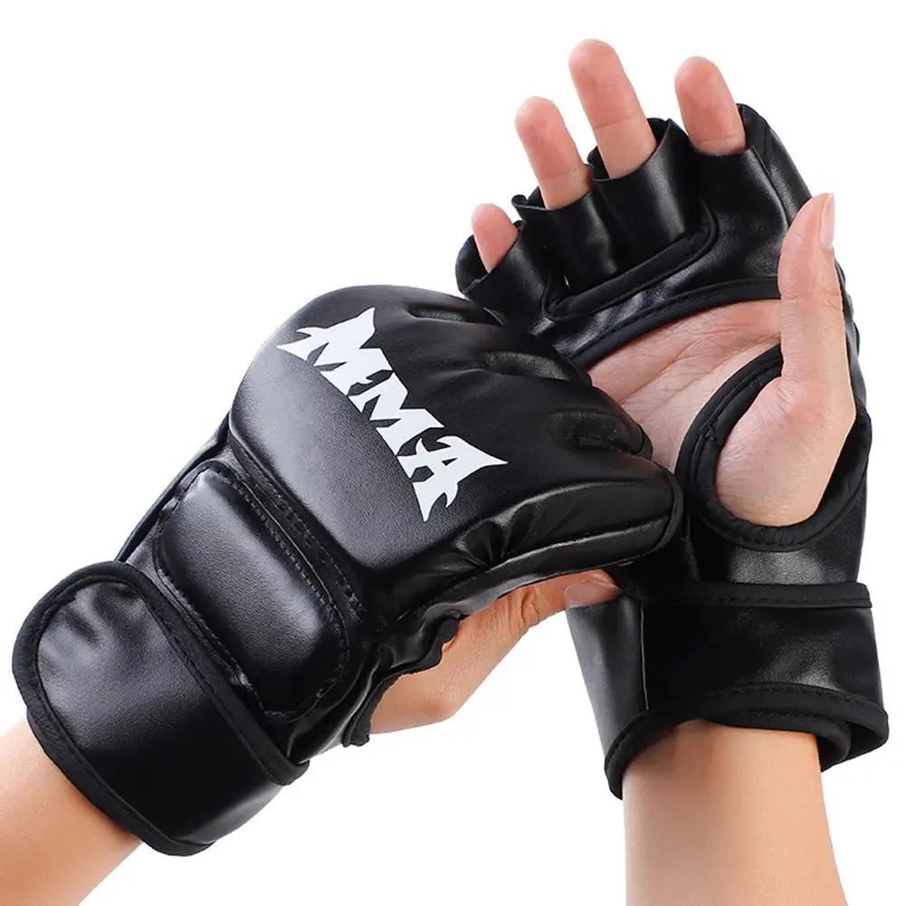 Professionelle Boxtrainingshandschuhe Halbfinger-Lederhandschuhe mit Polsterung für Erwachsene Sanda Boxen UFC Training Sandsack Knöchelschutz – Detail 3