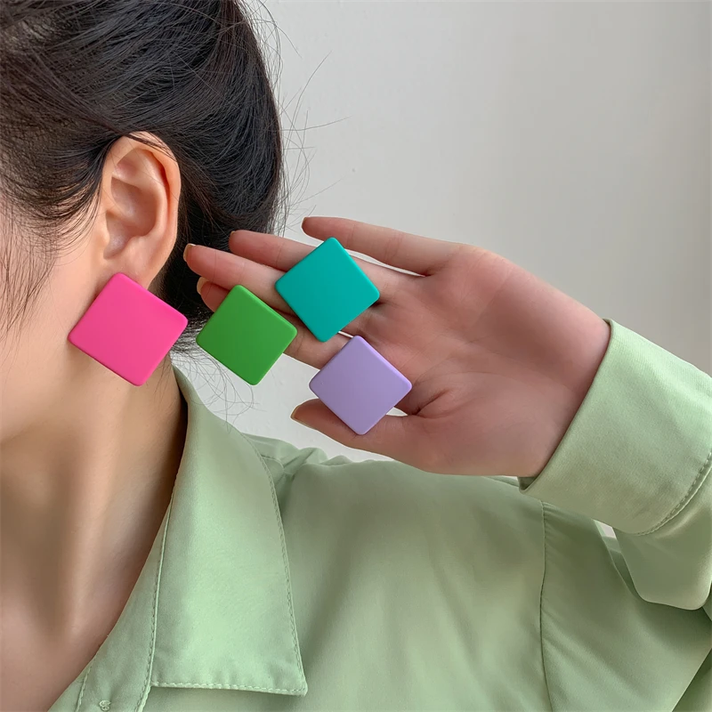 S925 Colorful Square Earrings