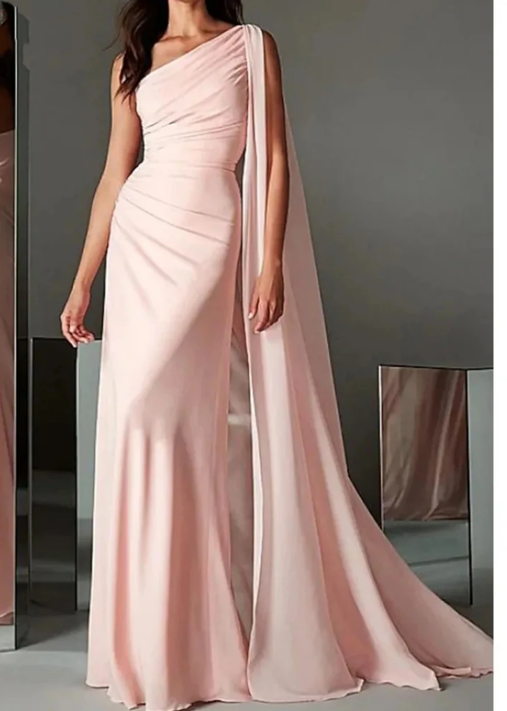 

Fashion Pink Mermaid Evening Dress One Shoulder Sleeveless Floor Length Vestidos Para Mujer Elegantes Y Bonitos Custom 2023