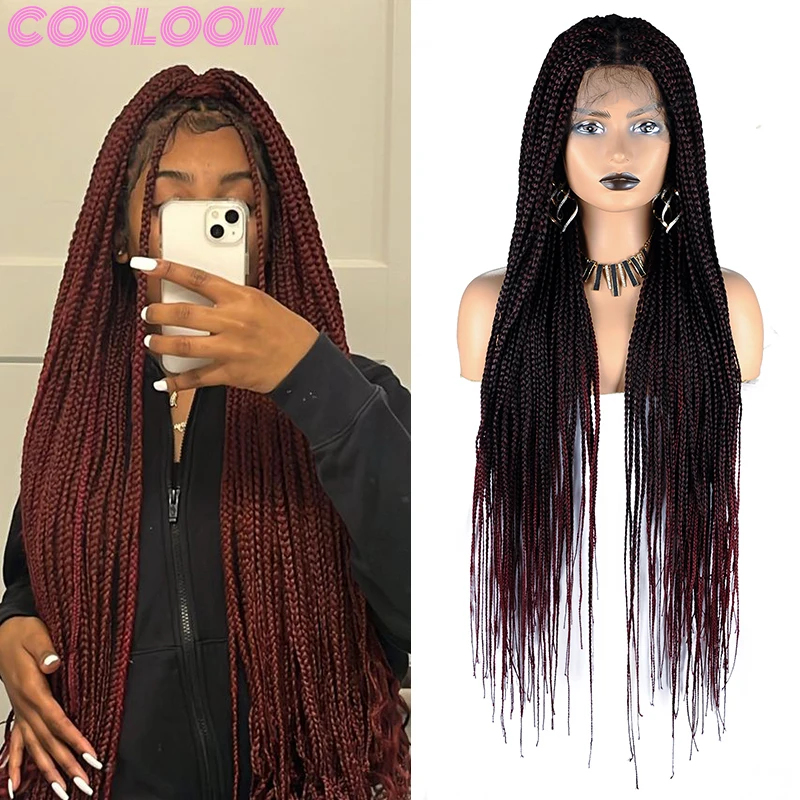 

Ombre Brown Box Braids Full Lace Front Wig Super Long Full Lace Wig for Knotless Braids Synthetic Braided Wigs for Black Women
