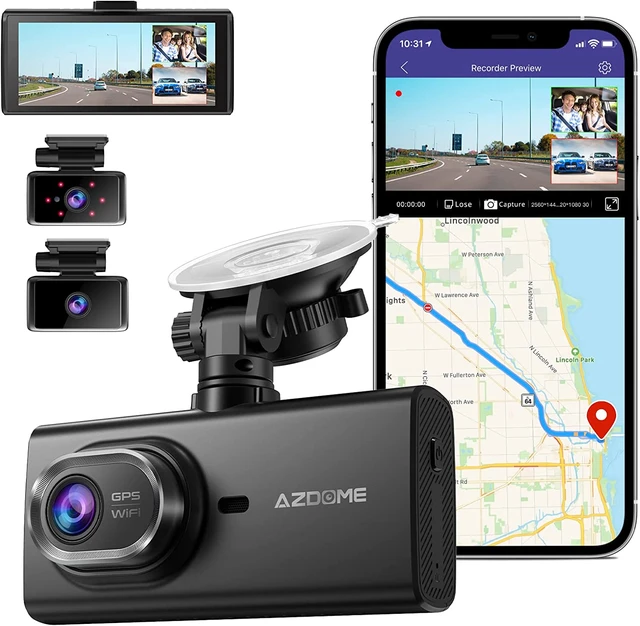 AZDOME M560-3CH Car DVR 3 Channel Dash Cam 4inch Touch Screen 64GB/128GB  eMMC Storage