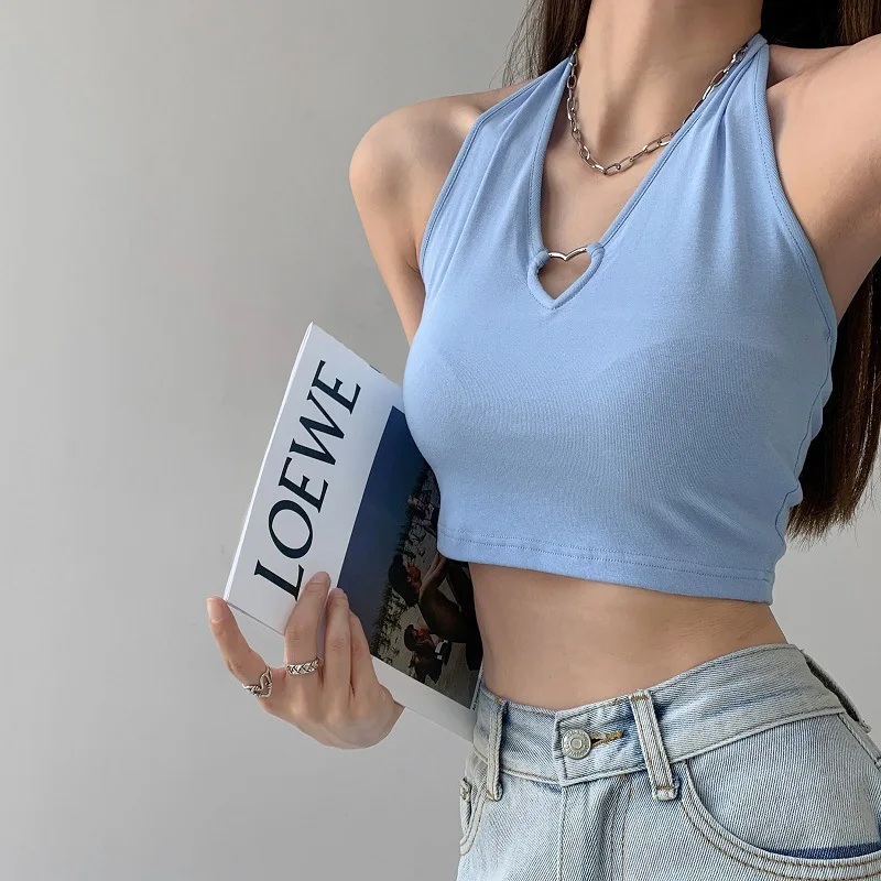 

Summer Top Women V Neck Hearted Hollow Out Halter Camis Tank Tops Fashion Slim Cropped Lace Up Camisole Y2k Top Clothes