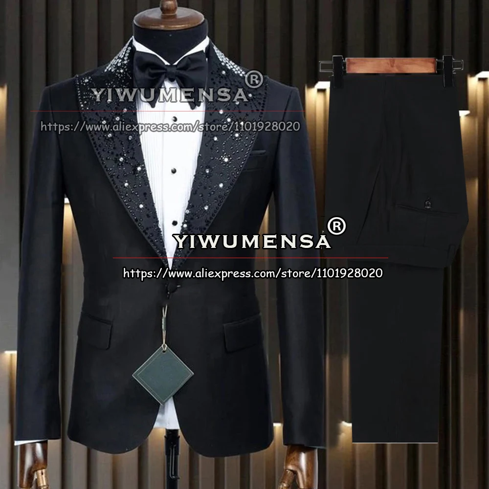 MensFormalPartyDressBlackBanquetBeadedBlazerWithPants2