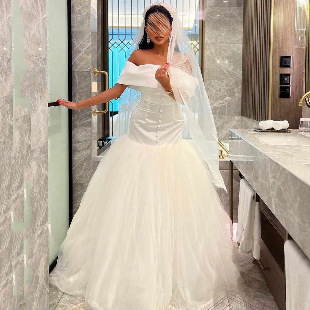 

A-line Off Shoulder Grace Wedding Dresses for Women زوجة Backless Tulle Patchwork Bride Gown Illusion Свадебное платье